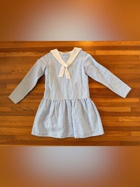 La Coqueta Girls' aranda Blue and White Striped Sailor Dress